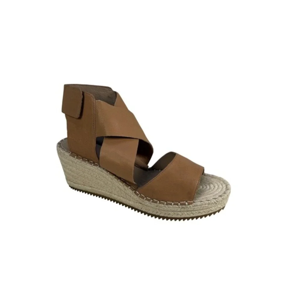Eileen Fisher‎ Willow Espadrille Wedge Sandal Womens 9 Tan Tumbled Leather